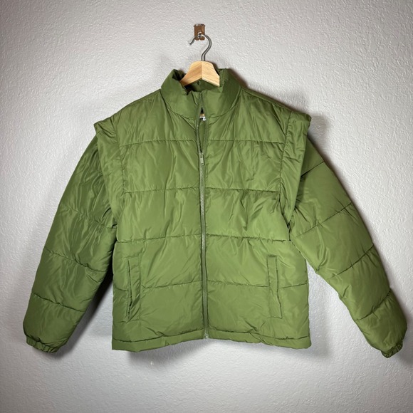 WeWoreWhat Jackets & Blazers - WeWoreWhat Olive Green Puffer Jacket or Vest Removable Sleeves XS NWOT